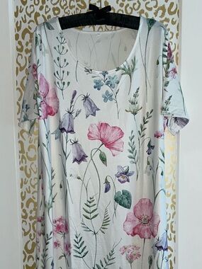 Floral Print Scoop Neck Maxi Dress - Pink & Lavender Flowers